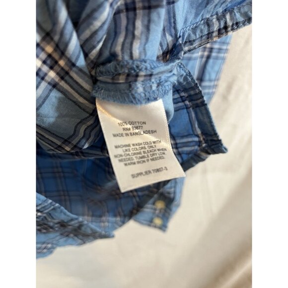 St John’s Bay Women’s 1X Blue Plaid Long Sleeve Button Up Cotton Blouse - Picture 3 of 8